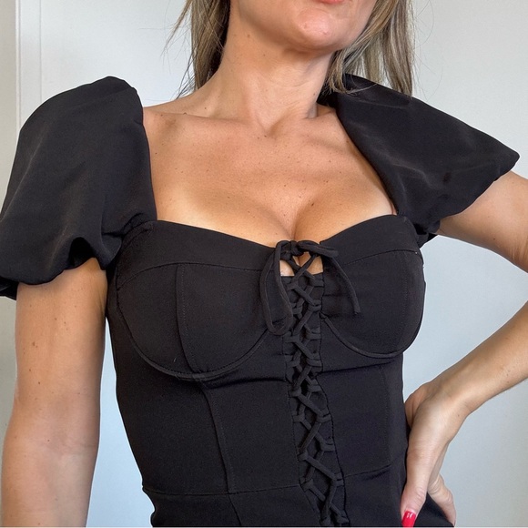 New Zara Puff Sleeve Dress Black - Picture 10 of 12